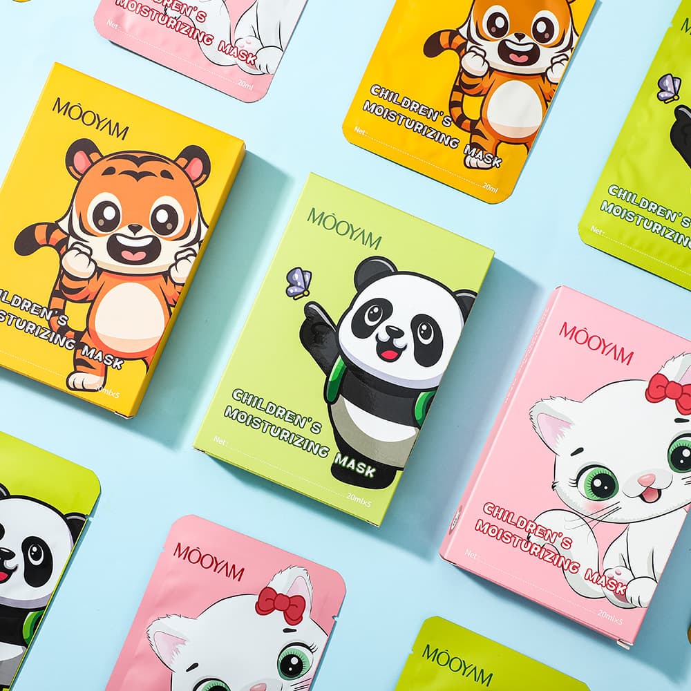 Children's Face Mask Cute Cartoon Animal Mask Baby Moisturizing Hydrating Cat Panda Tiger Mask Box Set