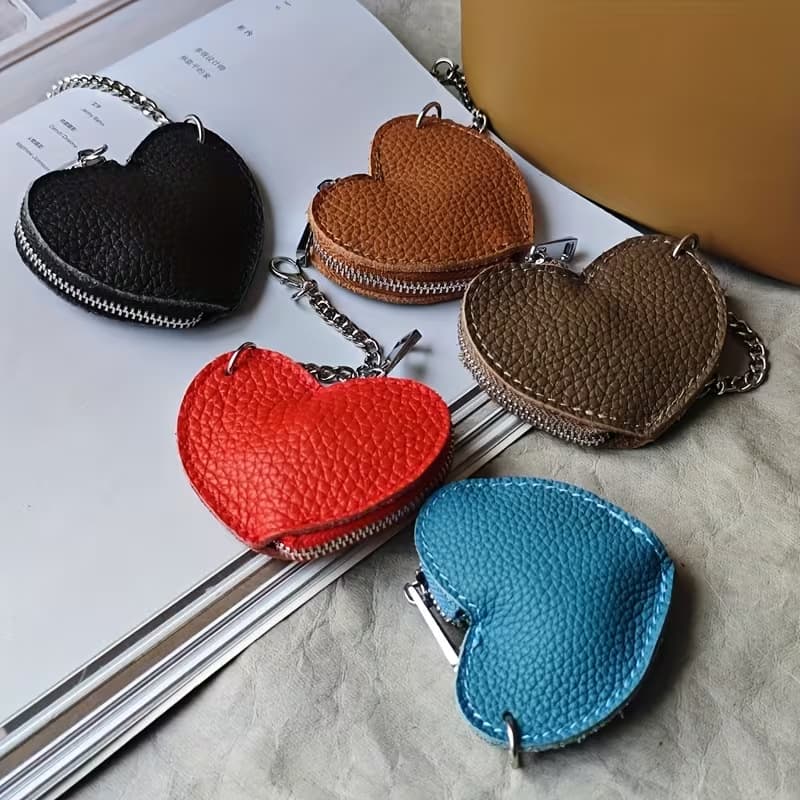 New Simple Heart-Shaped Leather Coin Purse Mini Hanging Bag Ins Girl Heart Earphone Coin Wallet