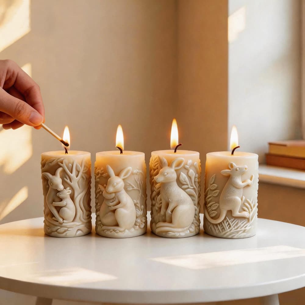 DIY Multiple Kangaroo Relief Scented Candle Silicone Mold Cylindrical Baby-Holding Kangaroo Vine Handmade Soy Wax Mold