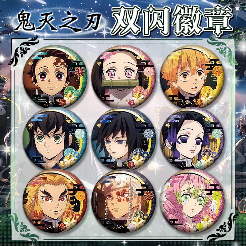 New Demon Slayer Double Flash Badge Student Anime Pin Book Bag Decoration Otaku Merchandise Wholesale