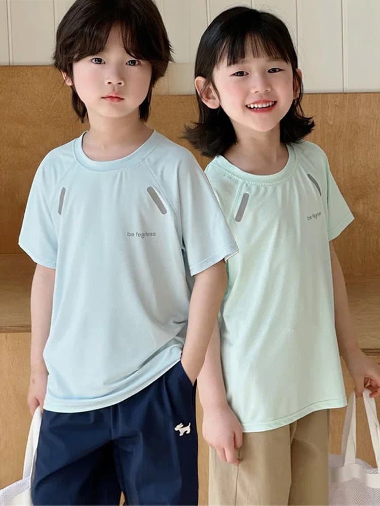 Boys and Girls Quick-Dry Short Sleeve Ice Silk Mesh T-Shirt for Summer, Children's Sportswear, Kids T-Shirt