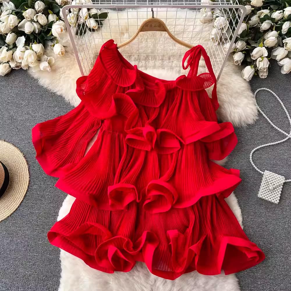 Women's Fashionable Layered Ruffle Chiffon Blouse European American Style Loose-fit Top Sensible Niche Design Blouse
