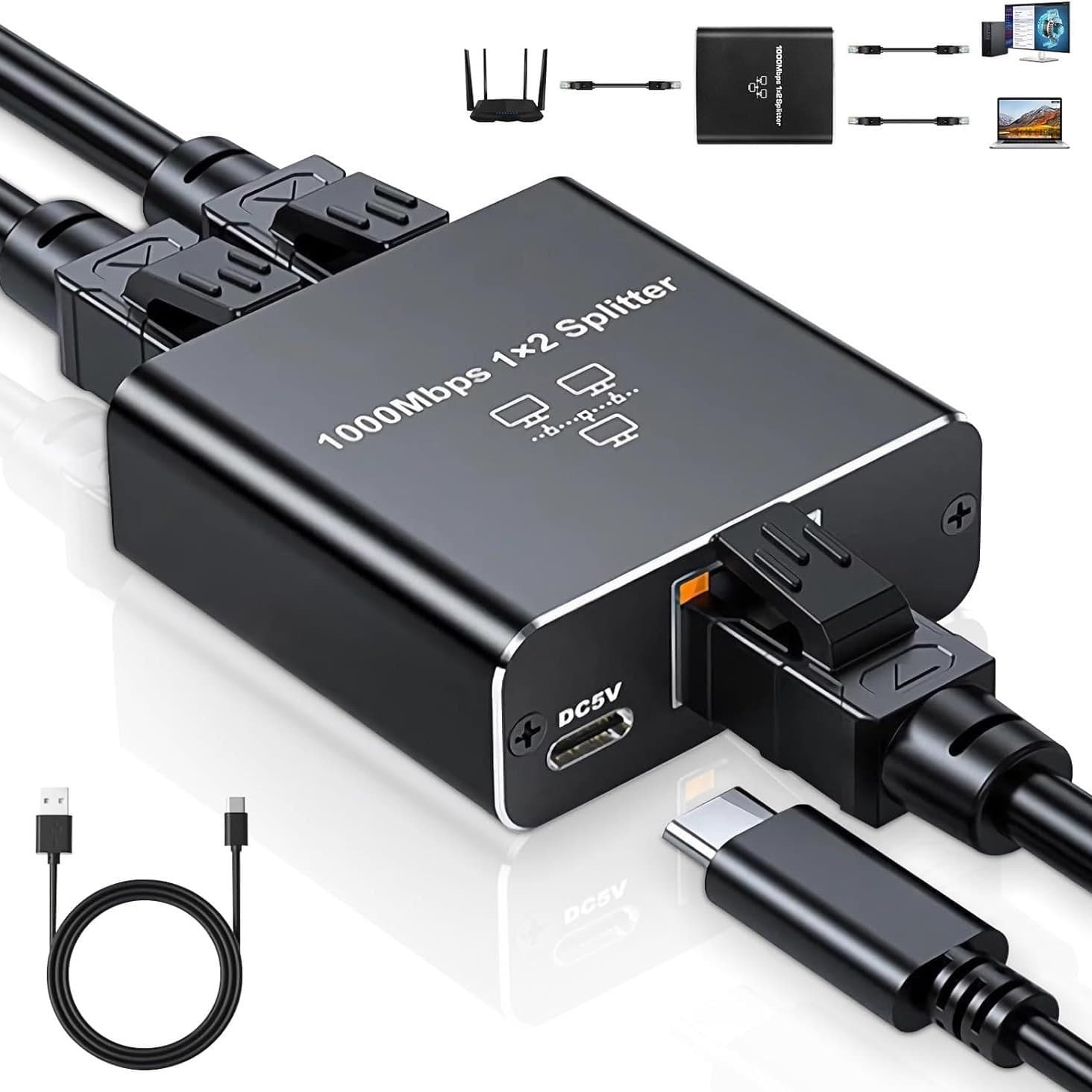 RJ45 Gigabit Network Splitter, 1-to-3 Broadband Network Router, 1-to-2 Splitter Adapter