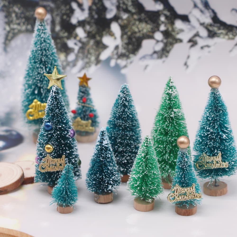 Cross-border doll house sisal silk snow tasong simulation Christmas tree miniature scene qiongma with snowflake small pine needle tree