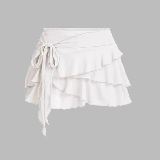 European and American Plus Size Women's Sexy Mesh Half Skirt Lace Short Skirt with Ruffle Bow for Outing