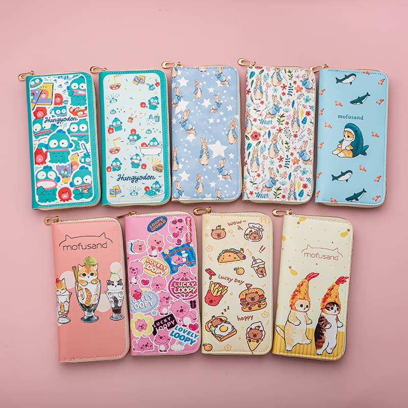Large Capacity Long Wallet Children's Cartoon Handheld Zipper Mobile Phone Wallet Card Storage Bag PU Leather Unisex