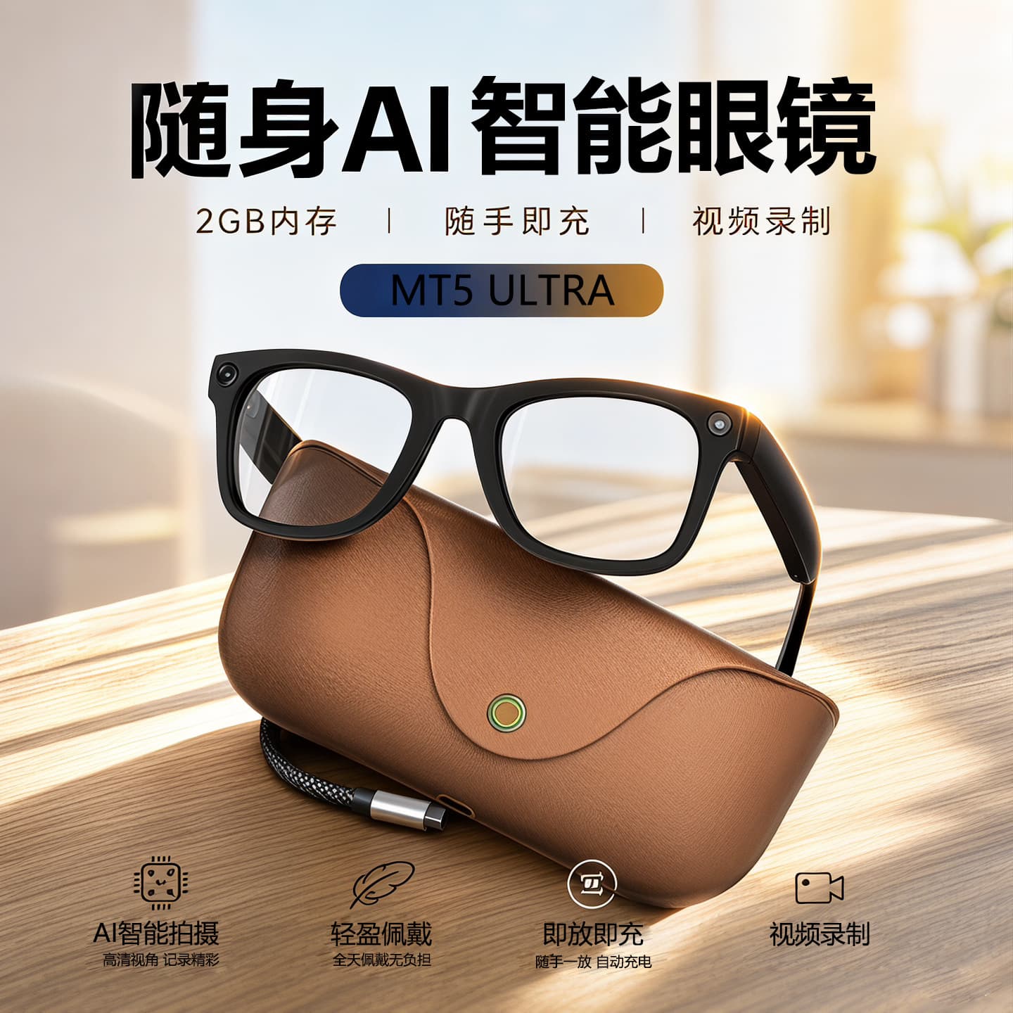 Ai Glasses MT5ULTRA Image Stabilization Video 8MP Camera Photo Independent Charging Case Bluetooth Call Translation