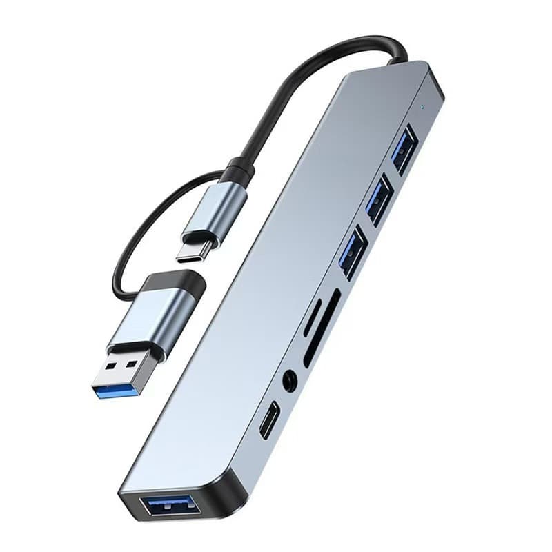 Cross-border USB 3.0 HUB Dual-Head 8-in-1 Multi-Function Card Reader Type-C Expansion Dock Hub Splitter