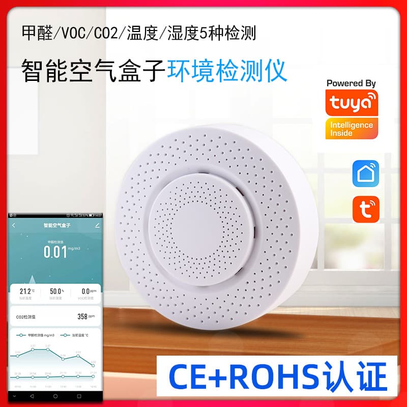 Tuya Smart Wifi Air Quality Box Co2 Formaldehyde Voc Temperature Humidity Five-in-one Detector Air Quality Monitor