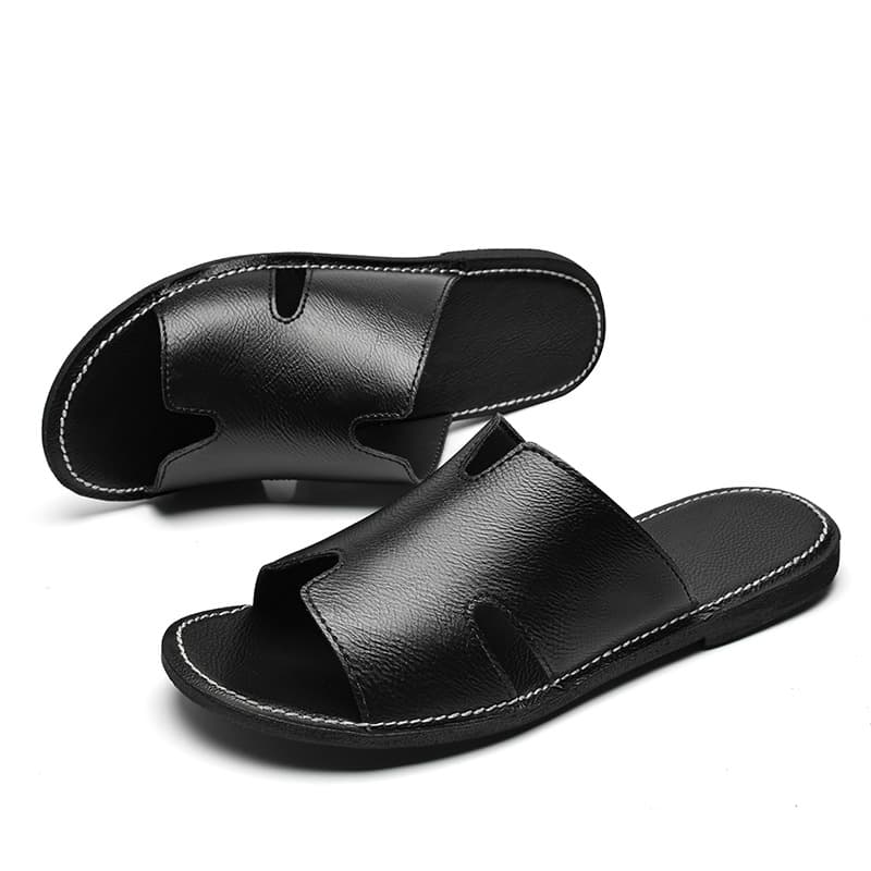 Cross-border Slippers Men's 2024 Summer New Outer Wear Leather Men's Anti-Slip Deodorant Men's Slippers First Generation