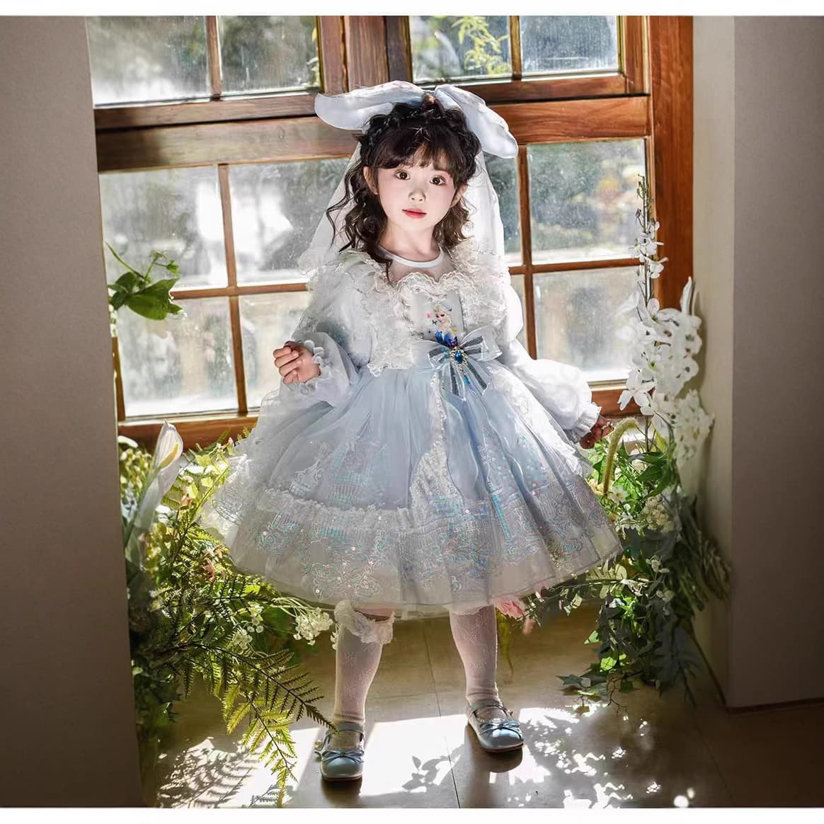 Girls Elsa Princess Dress Spring Children's Cake Skirt Tutu Birthday Gown Lolita Lace Dress