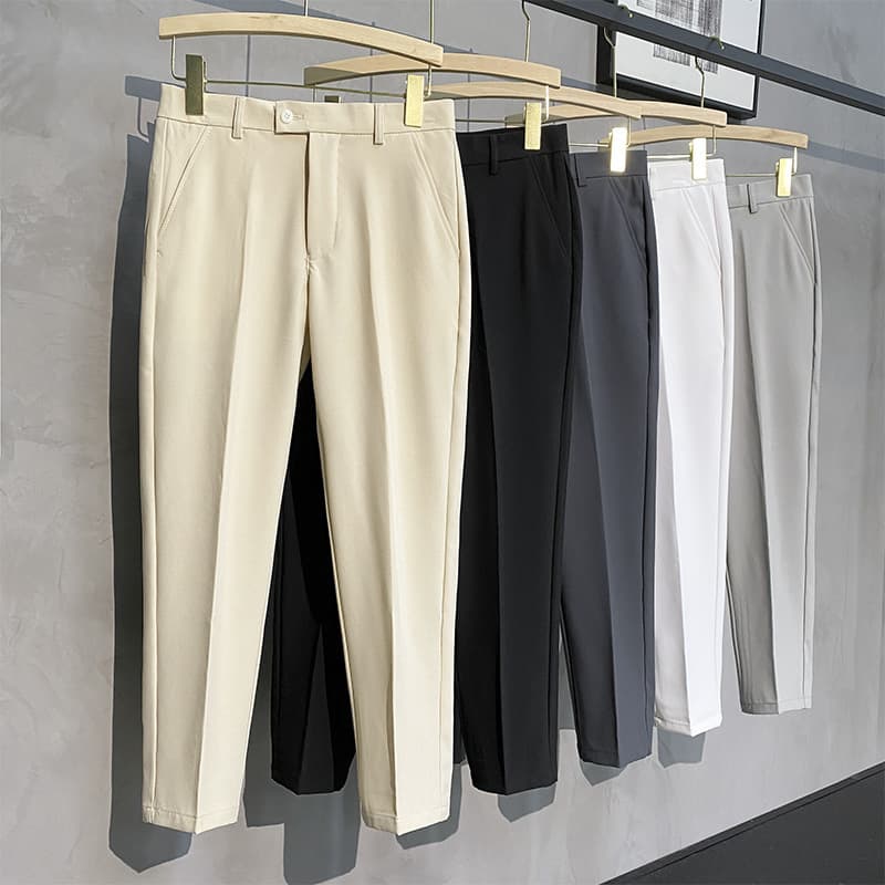 Spring Draped Men's Straight-Leg Slim Casual Trousers Plus Size Long Pants Trendy Ninemeter Suit Pants Smooths Your Silhouette