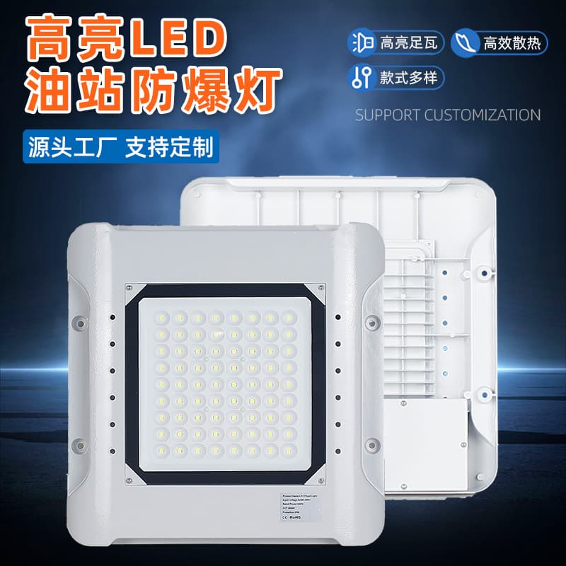 IP65 Canopy Light 100W 200W Warehouse Workshop Gas Station Light, High Temperature Resistant Explosion-proof Embedded LED for Fuel Stations