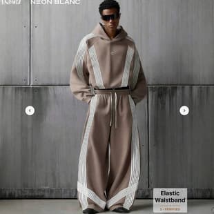Cross-border Hot Selling Side Vertical White Stripe Hoodie Set Loose Oversize Hip Hop Unisex Two-Piece Set