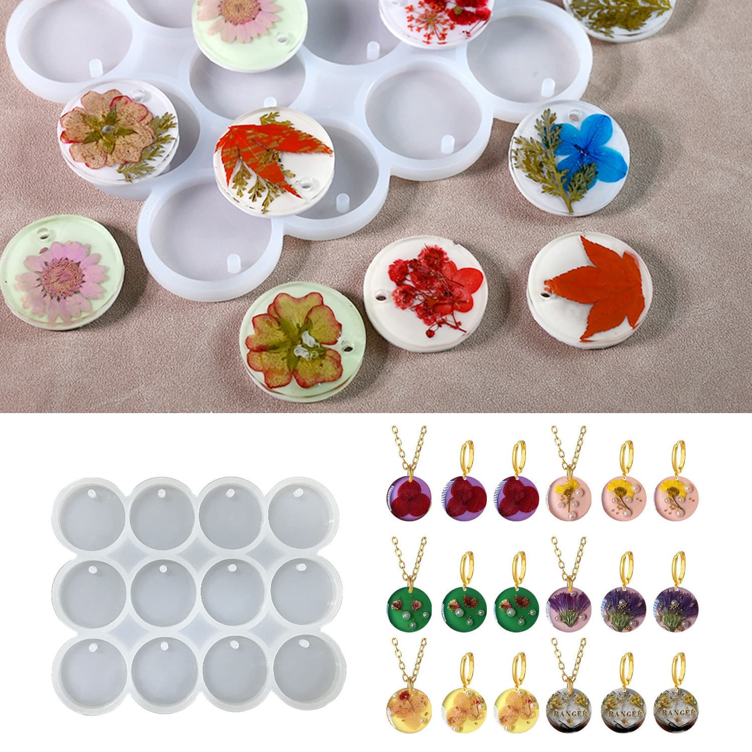 Jingliang DIY Resin Mold 9-Hole 12-Hole Multi-Specification Round Pendant Silicone Mold for Bags and Keychains