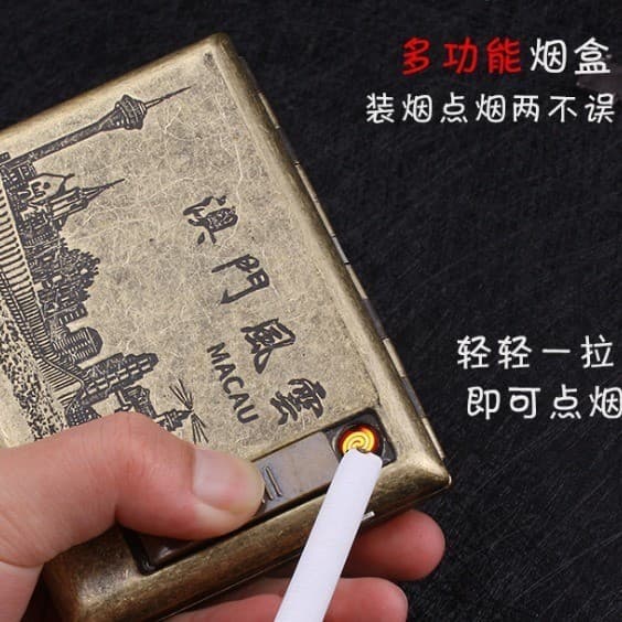 Guipai 9029 Macau Fengyun Metal 20-Pack Creative Cigarette Case Cigarette Holder with USB Charging Lighter Cigarette Case