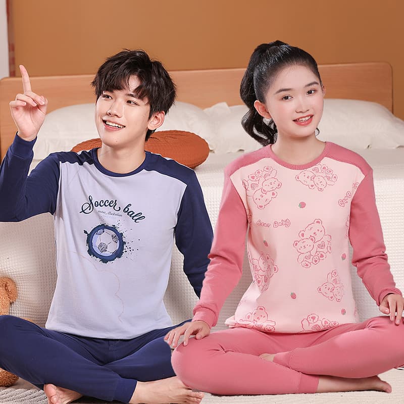 Youth Thermal Underwear Set Pure Cotton Base Layer for Teens and Students, Boys' Warm Pajamas, Girls' Winter Set