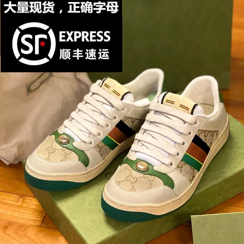 Golden Goose Dirty Shoes 2026 New Style Versatile Vintage Monogram Genuine Leather Couple Casual Sneakers for Men and Women