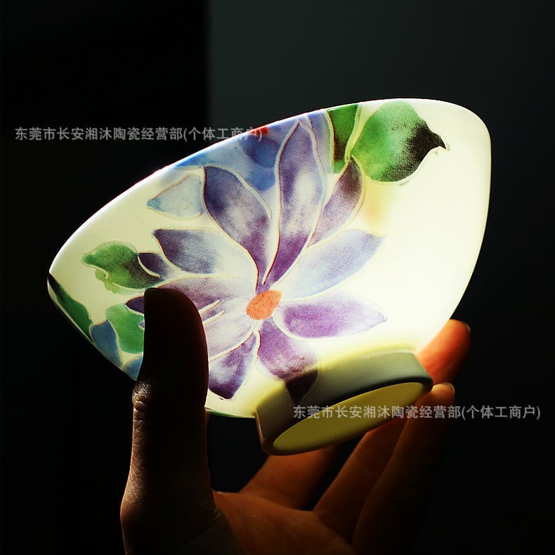 5inch Hand-Painted Floral Bone China Bowl for Home Use, High-Footed Rice Bowl, Soup Noodle Bowl, New Chinese-Style Ceramic Tableware, Ins-Style Light