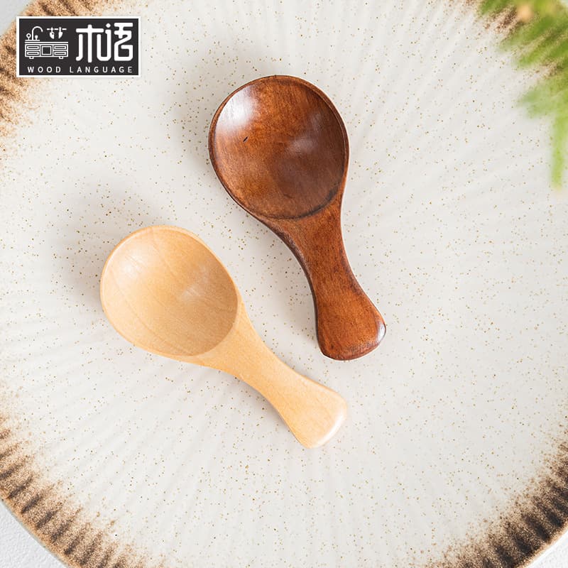 Mini tea spoon wooden short handle wide mouth medicine spoon lotus wood ice cream spoon small dessert spoon seasoning spoon small wooden spoon