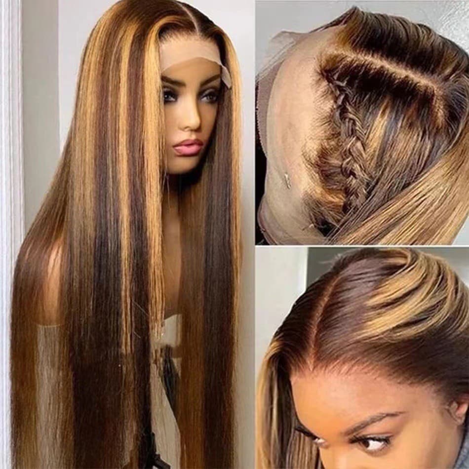 European and American Fashion Lace Front Straight Hair Wig Amazon Cross-Border African Piano Color Middle Part Straight Hair Wig