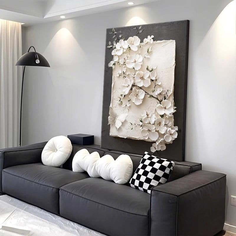 Light Luxury High-End Living Room Floor-Standing Decorative Painting Embossed 3D Sofa Background Wall Mural Flower Entrance Hanging Art