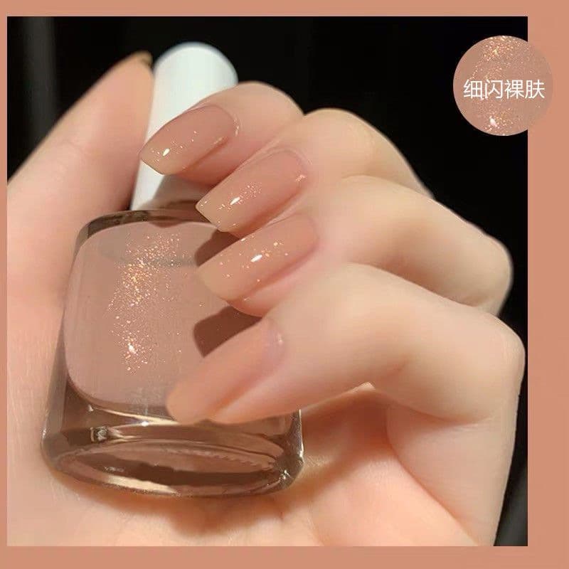 Fine glitter nude nail polish, no bake, non-peelable, long-lasting, non-fading, ice-transparent, sparkling student summer manicure set