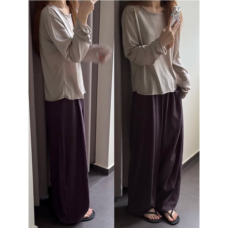 Japanese-Style Smoke Purple Linen Casual Pants for Women, Summer Thin Loose Fit, Slimming for Petite Figures, Drapey Cotton-Linen Wide-Leg Pants