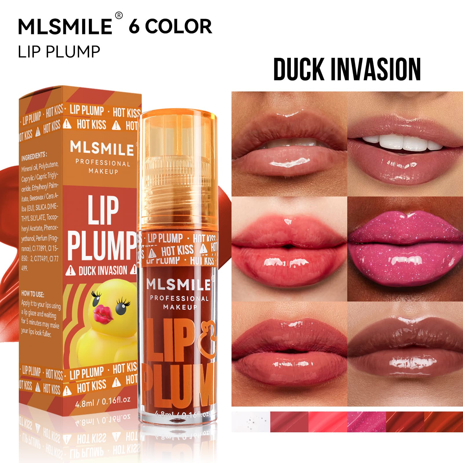 Cross-border Duck Lip Plumping Oil Lip Gloss Mirror Lip Glaze Pearl Glossy Lip Gloss Liquid Lipstick Lip Care Oil Transparent Lip Gloss