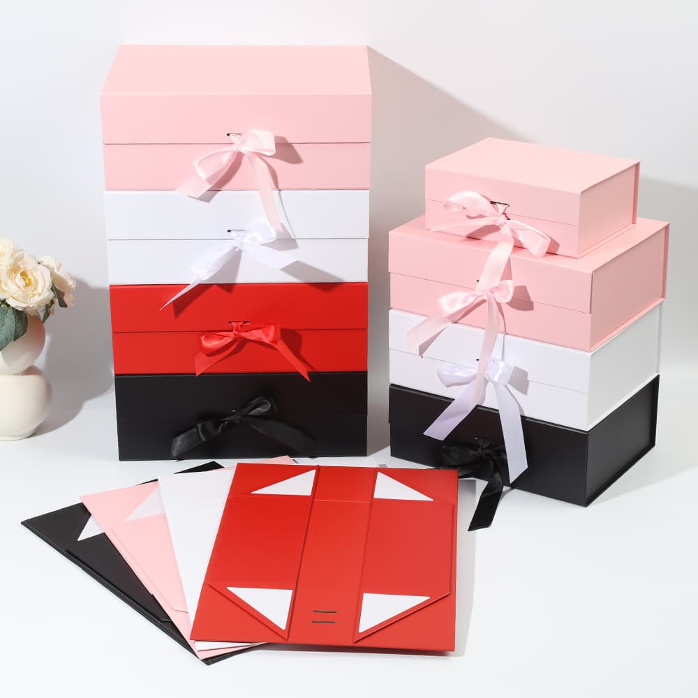 In stock one-piece flip-top foldable box wholesale bow pink white packaging box cross-border trade folding gift box