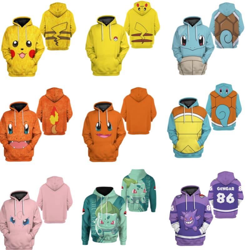 Cross-border New Pokemon Hoodie Cosplay Pikachu Psyduck Gengar Cute Fresh Hooded Sweatshirt