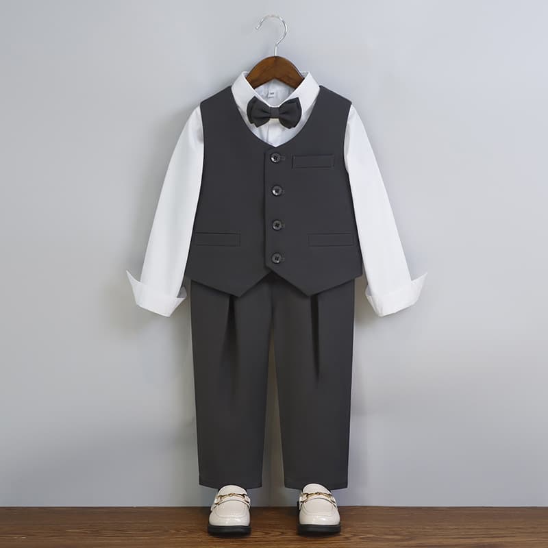Boys Suit Vest Set for Middle and Older Children, Speech Host Piano Performance Outfit, Kids Birthday Flower Boy Tuxedo