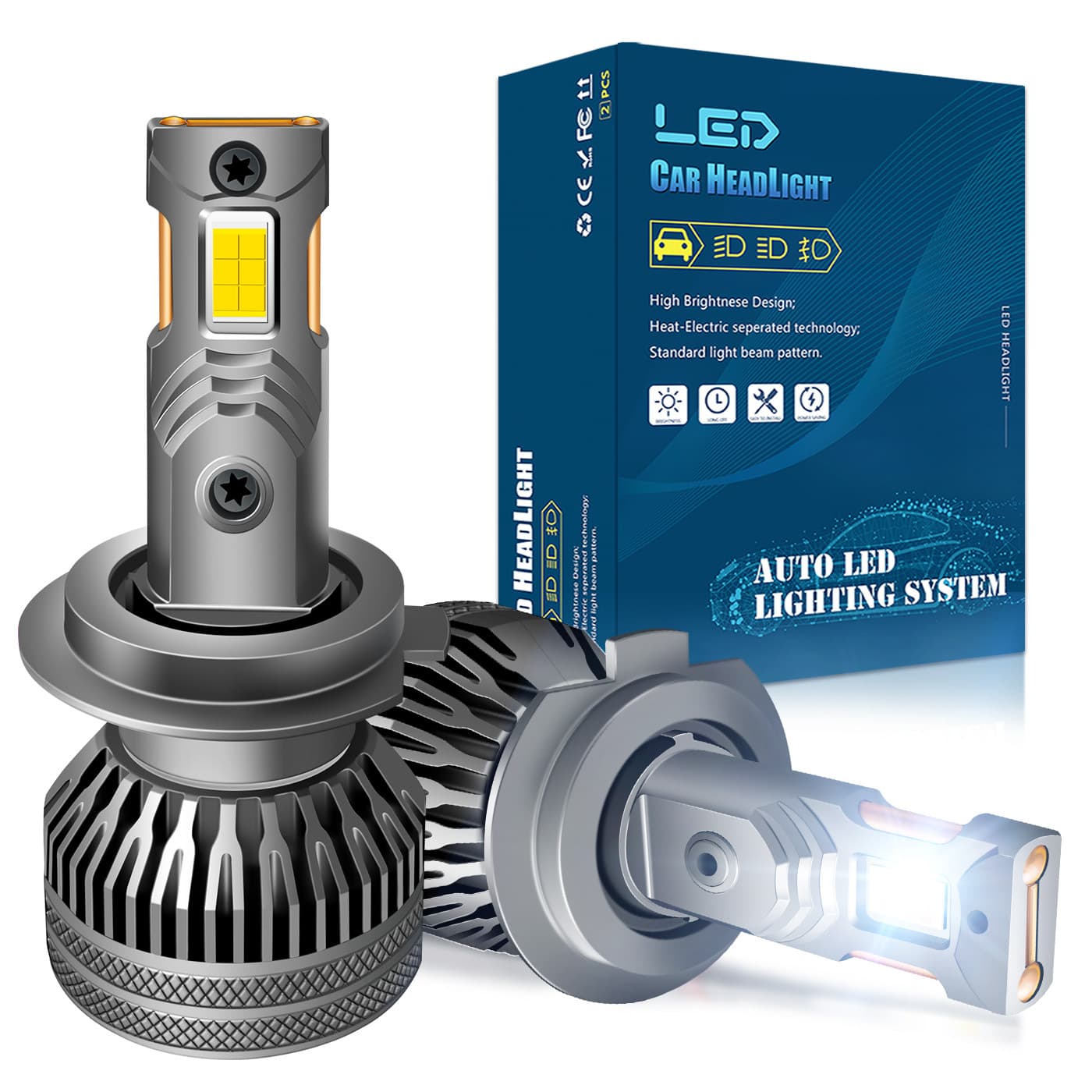 High Power 70W White LED Car Headlight Bulb Dual Copper Tube 12V 24V Golden Warm Yellow 4300K