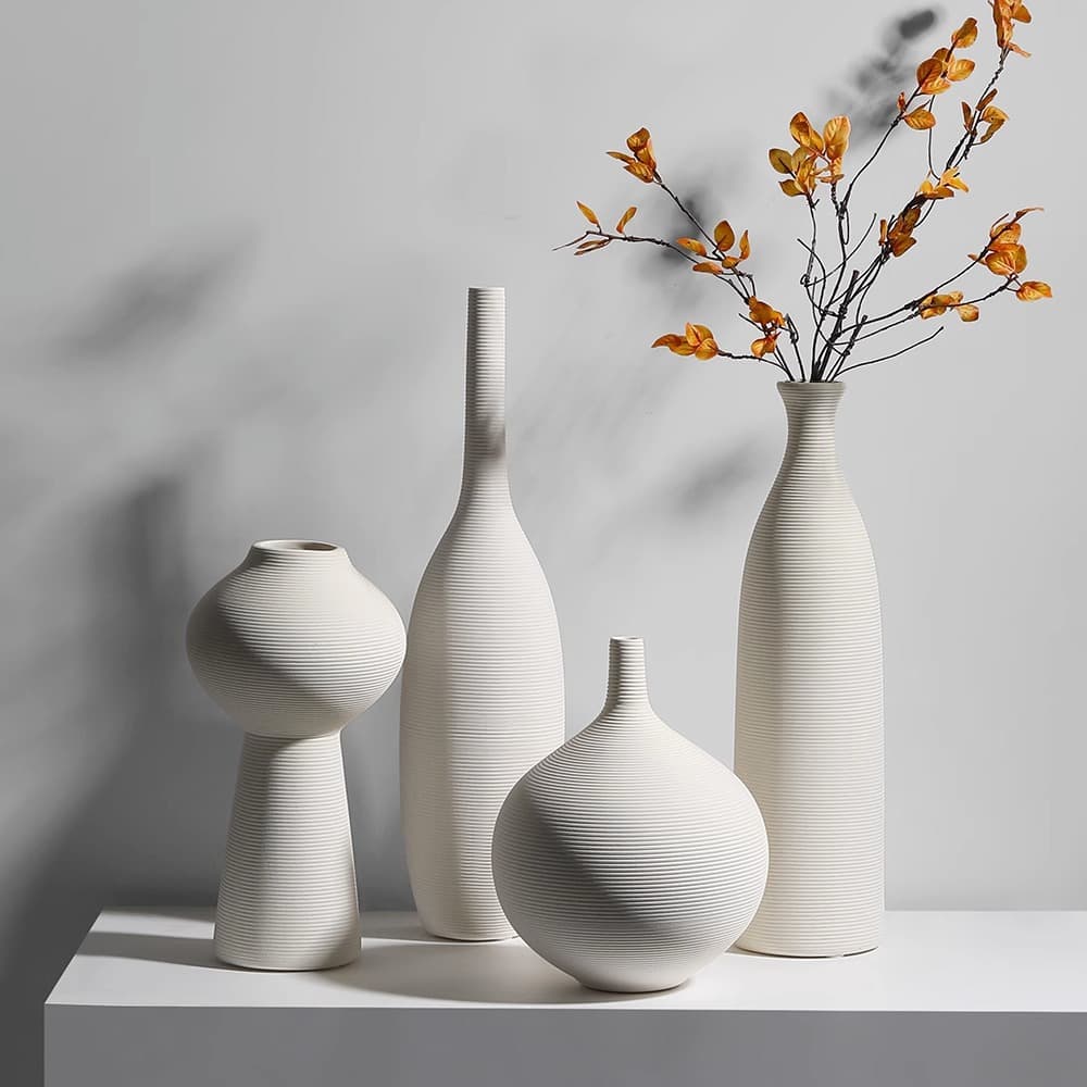 ins ceramic vase decoration living room creative white flower arrangement thin mouth dried flower embryo flower vessel Chinese style home decoration