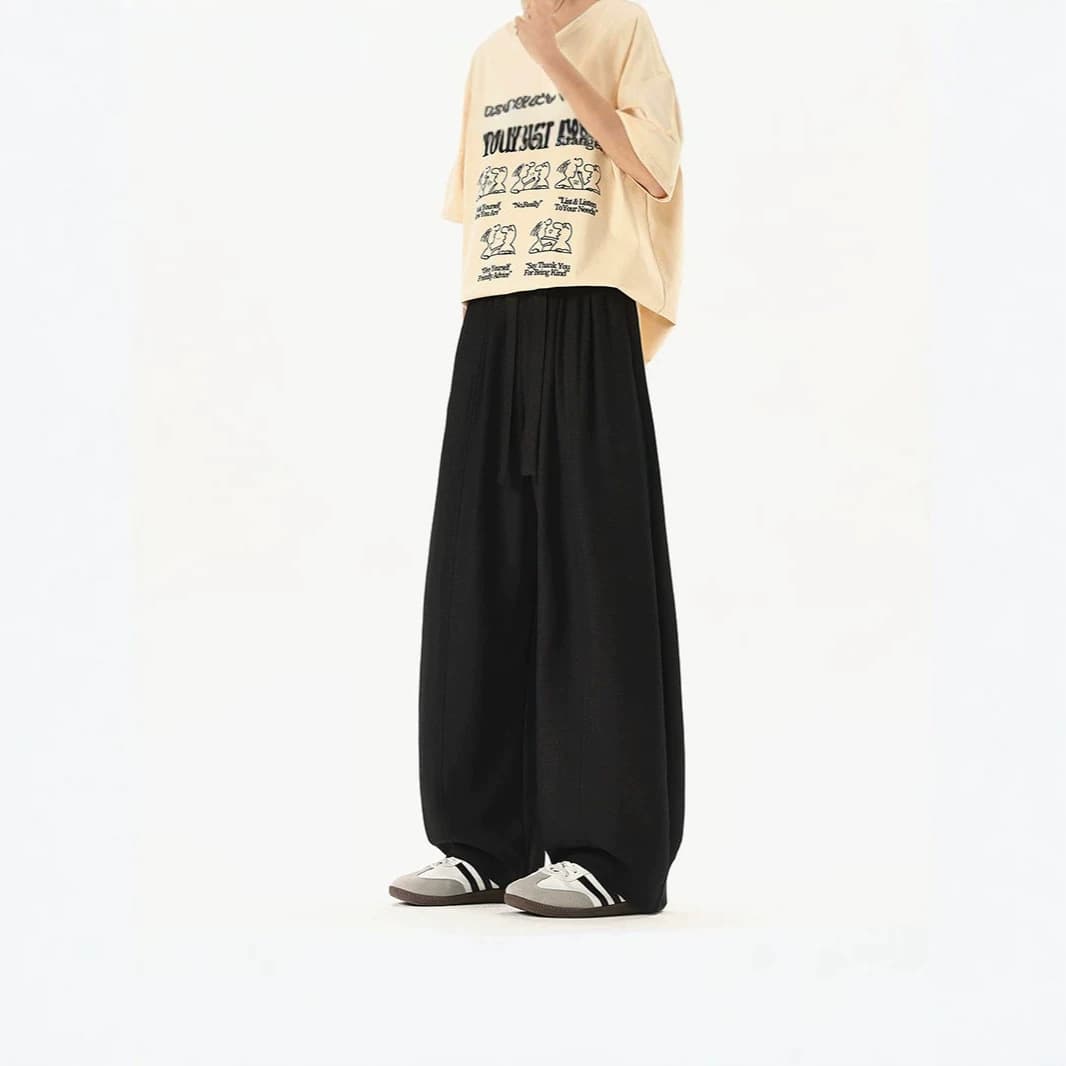 Summer Thin Old Money Style Linen-Look Draped Pants Loose Wide-Leg Casual Long Pants Straight-Leg Trousers