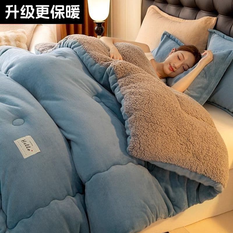 Double-Sided Fleece Quilt Comforter Extra Warmth Winter Quilt Dormitory Milk Fleece Quilt Universal Lamb Fleece Quilt Mattress Pad