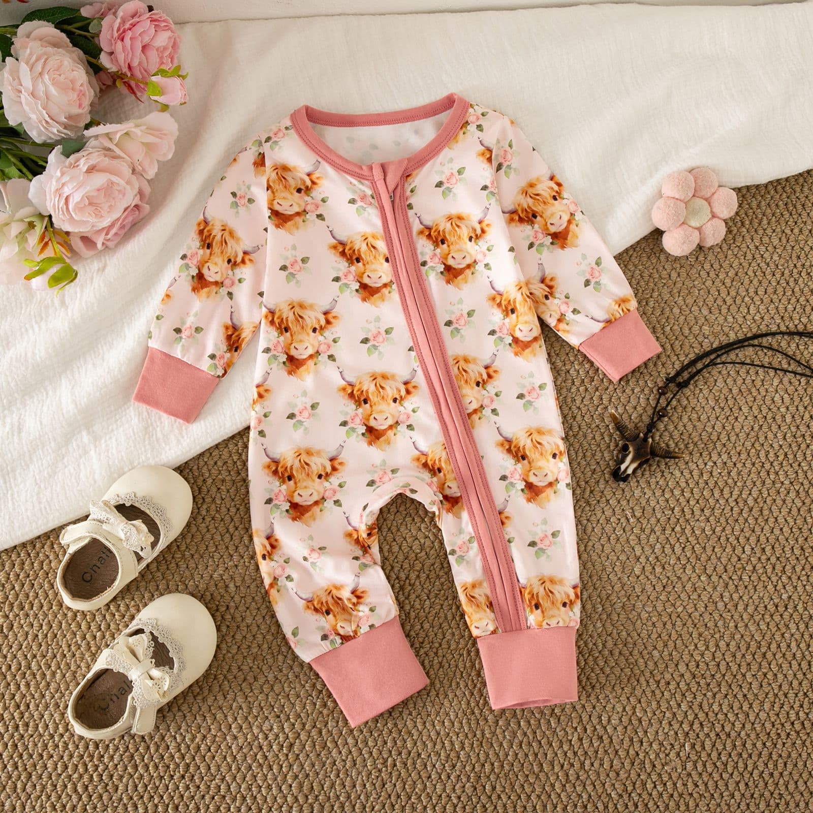 Cross-Border Baby Onesie Yak Print Long Sleeve Crawling Suit Baby Zipper Onesie Infant Outdoor Children's Clothing