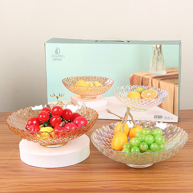 Seven-color Crystal Glass Fruit Plate Two-piece Set Household Coffee Table Dried Fruit Snack Fruit Tray Set Festival Event Gift