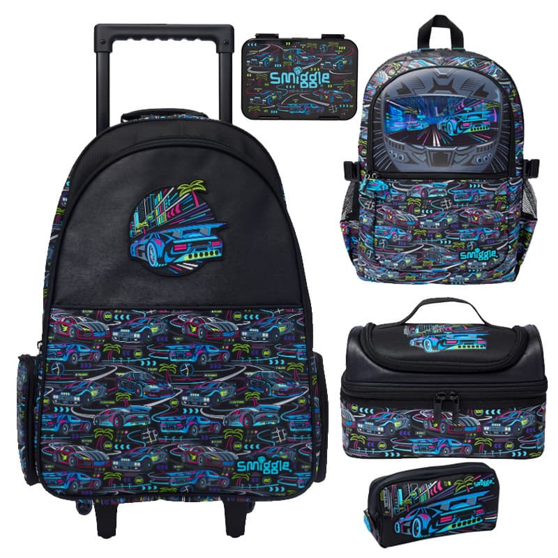 Australian Smiggle Large-Capacity Schoolbag Backpack with Trolley Sleeve, Cartoon Student Large Travel Leisure Backpack