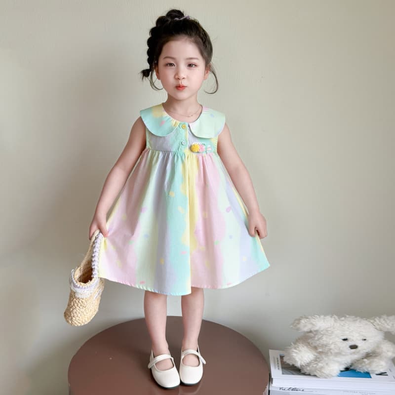 Summer Dress 2026 Style Fashionable Baby Girl Sweet Dreamy Colorful Doll Collar Vest Dress Fresh Kids Clothing