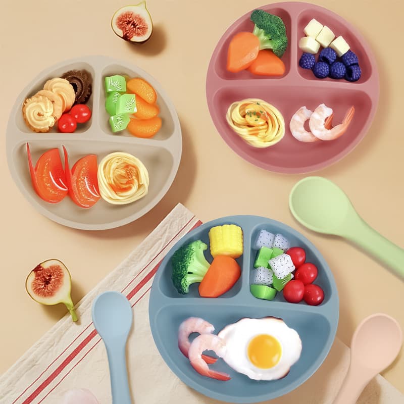 Children's silicone dinner plates, food supplements, silicone reinforced suction cups, divided bowls, tableware, infants