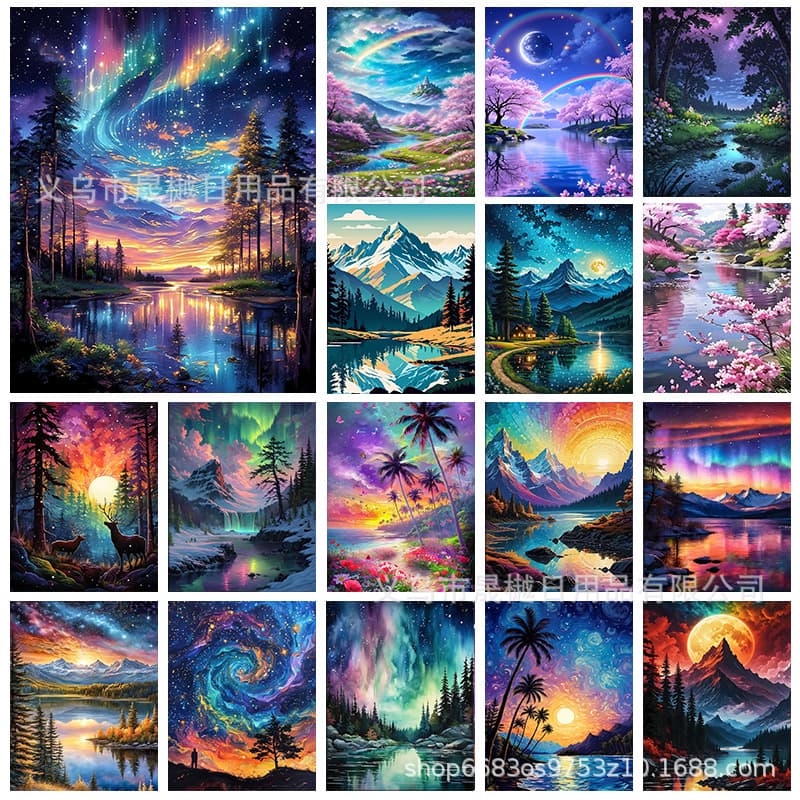 Cross-border manufacturers sell beautiful night scene diamond paintings with round diamonds and full diamonds for living room and bedroom decoration paintings DIY wholesale dropshipping