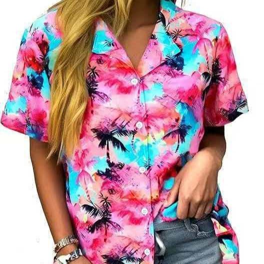 European and American Plus Size Hawaiian Shirt Loose Fit Unisex Printed Short Sleeve Shirt