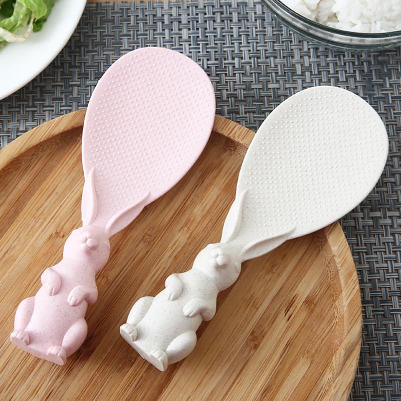 Vertical non-stick rice spoon kitchen wheat straw tableware cute bunny rice spoon Japanese standing rice shovel
