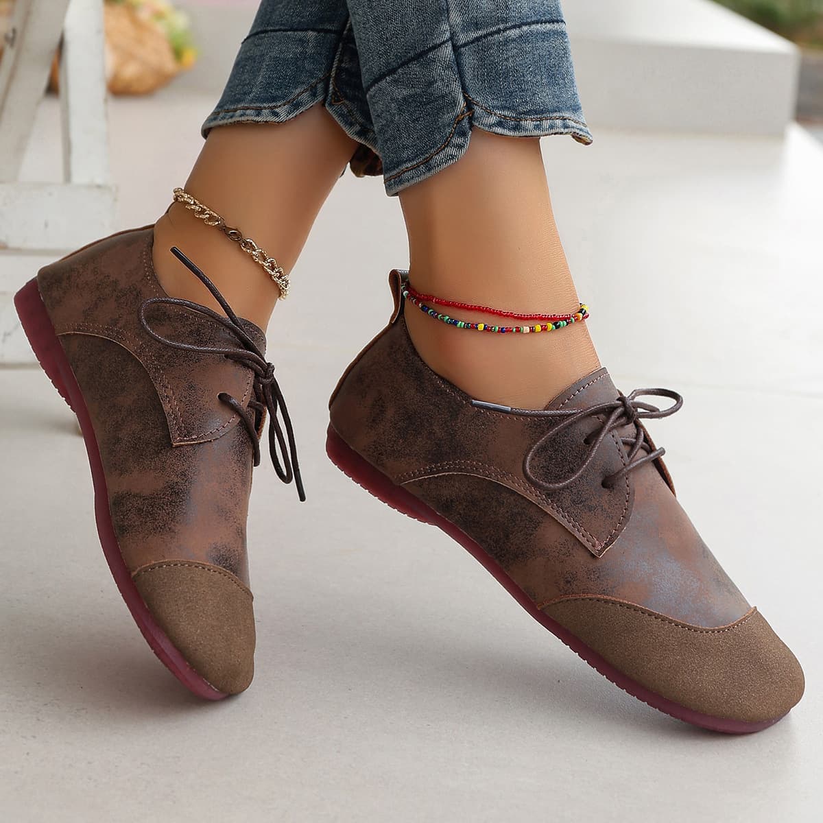 2026 Korean style single shoes for women, spring new sports shoes, casual shoes, cross-border black, dark brown, off-white, adult