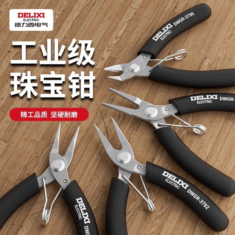 Delixi Jewelry Needle Nose Pliers, Round Nose Pliers, Flat Nose Pliers, Jewelry DIY Tool, Black Handle Pliers