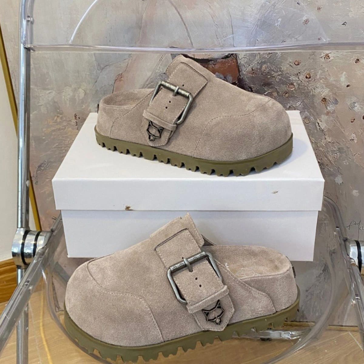 2023 New Style Toe-Covered Thick-Soled Birkenstock Sandals for Women, Genuine Leather Retro Slip-On Half Slippers