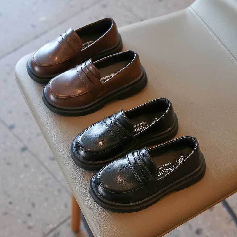 2025 Spring/Autumn New Style Girls' Shoes, Solid Color Leather Shoes, Black Casual Fashion Single Shoes for Baby Girls