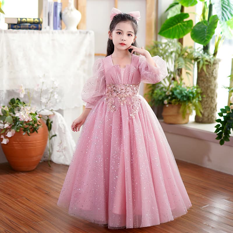 Girl's Princess Dress, Elegant Little Girl Birthday Flower Girl Wedding Child Host Piano Performance Costume