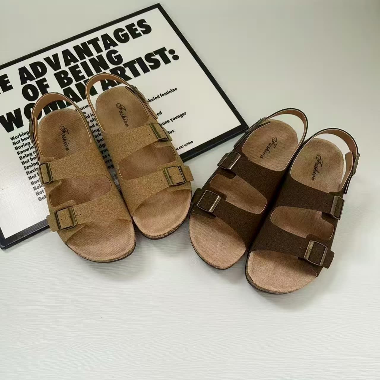 Vintage Leather Birken Sandals for Women 2025 Summer New Outdoor Anti-Slip Wear-Resistant Beach Sandals Birken Style